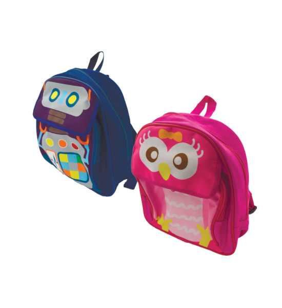 Mochila Escolar, Nivel Inicial. Owls & Robots. 2 Colores Surtidos. Unidad